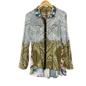 Aratta silent journey night Anthropologie boho patchwork floral blouse small